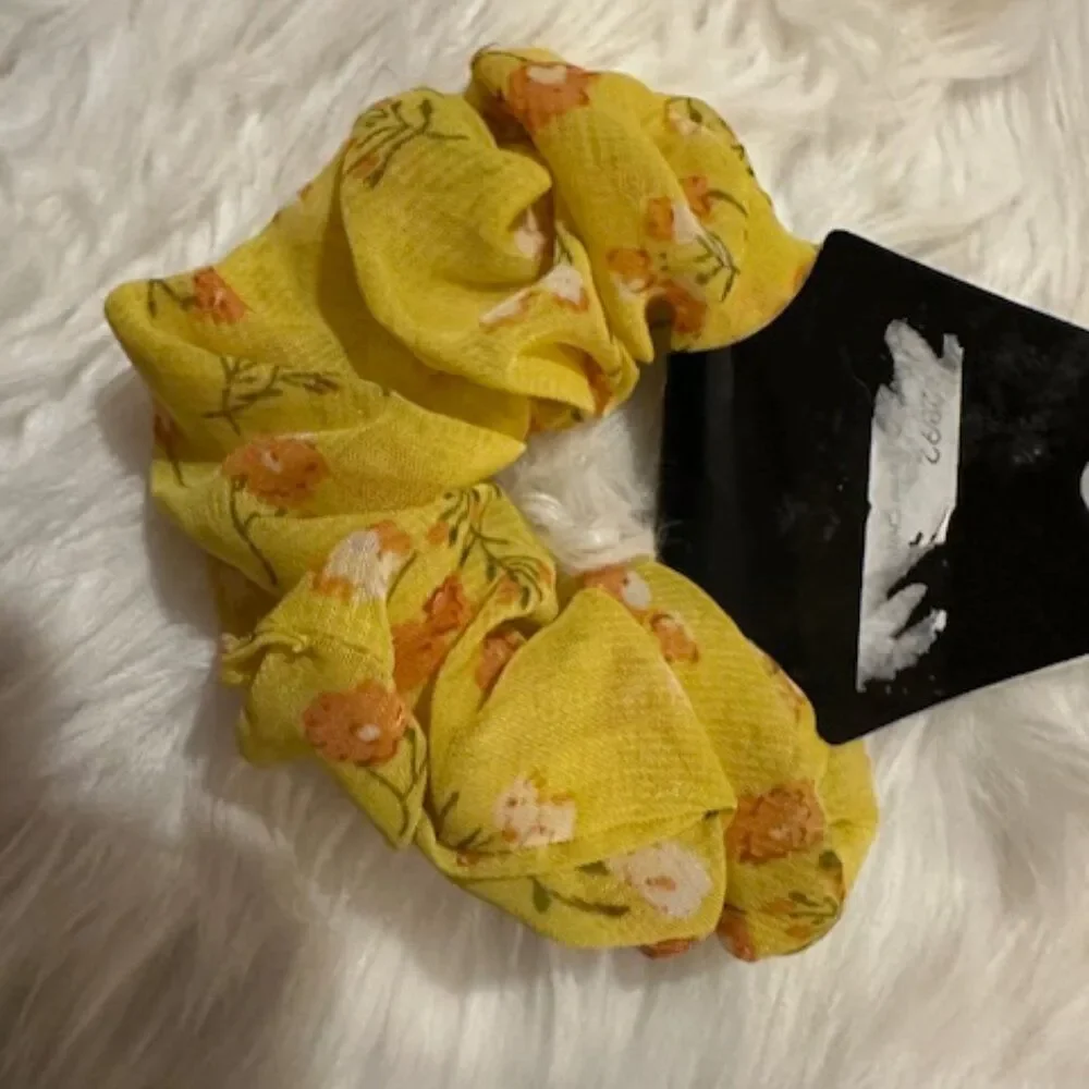 Mustard Yellow Flower Chiffon Scrunchie  7791   Handmade NWT Boutique